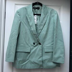 NWT Zara Mint Green Double Breasted Blazer, size Large